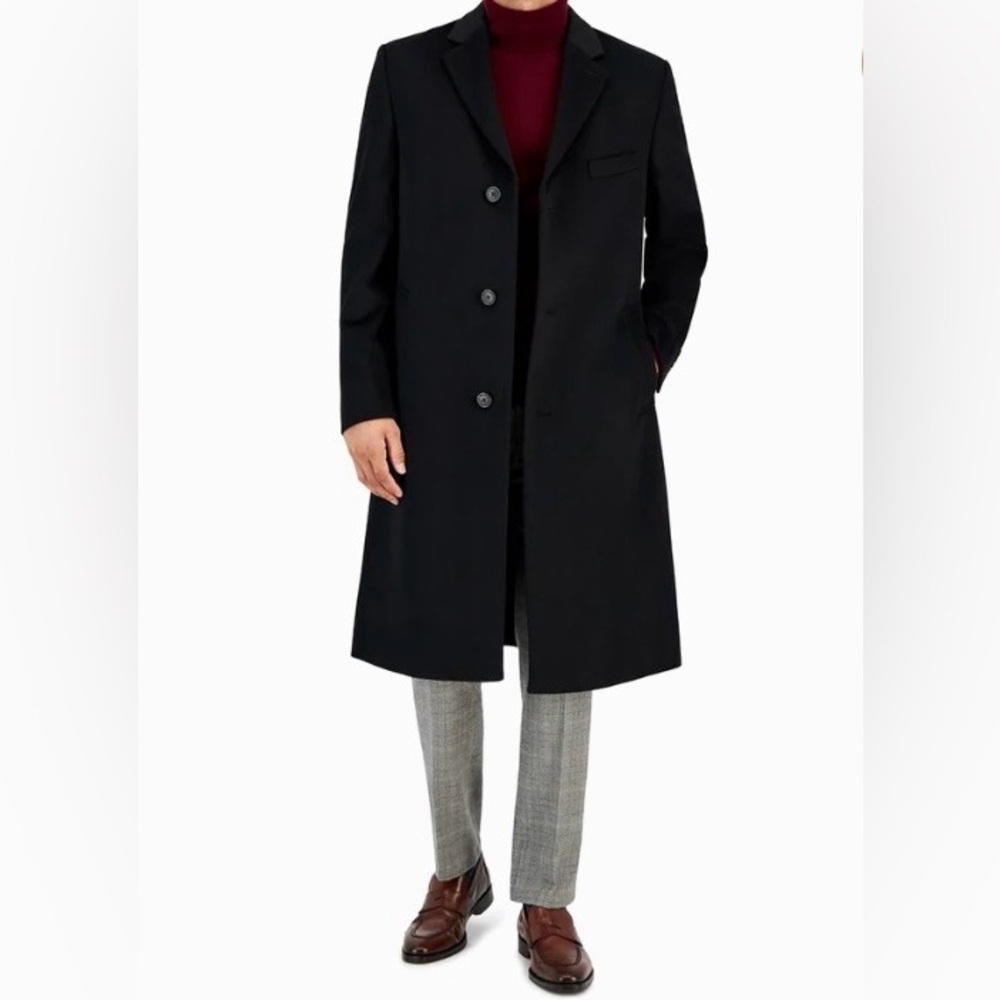 Michael Kors Men’s Black Wool New Trench Coat Kief Size 46 Long